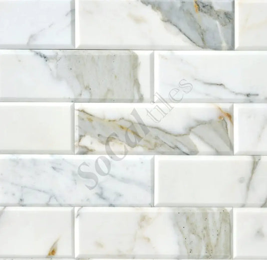 Calacatta Gold Marble 4’’ X 12’’ Tile Deep-Beveled Wall Tile