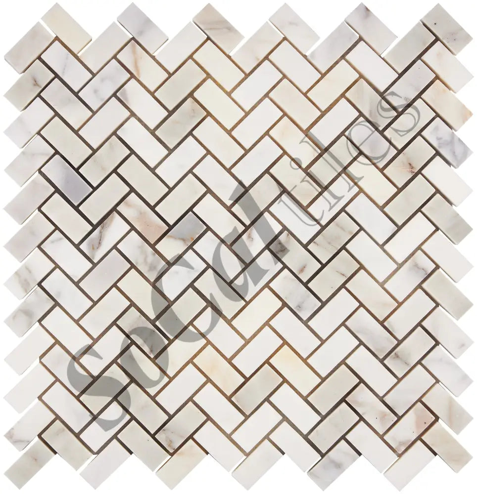 Calacatta Gold Marble 5/8’’ X 1-1/4’’ Mini-Herringbone Mosaic Wall Tile