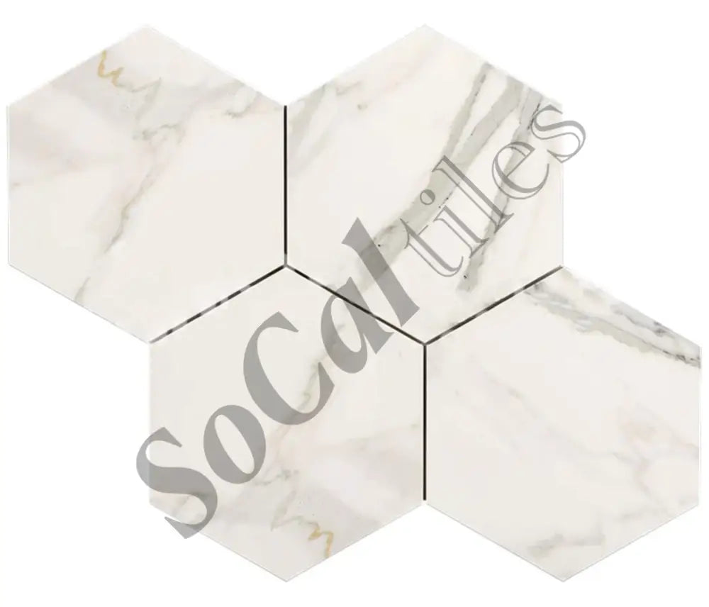 Calacatta Gold Marble 6’’ X 6’’ Hexagon Mosaic Wall Tile