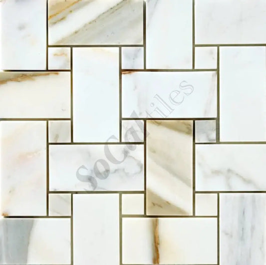 Calacatta Gold Marble Basketweave Large Mosaic Wall Tile