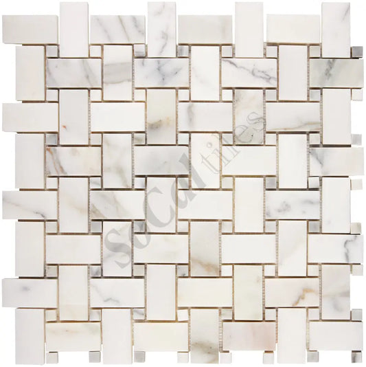 Calacatta Gold Marble Basketweave Mosaic Wall Tile