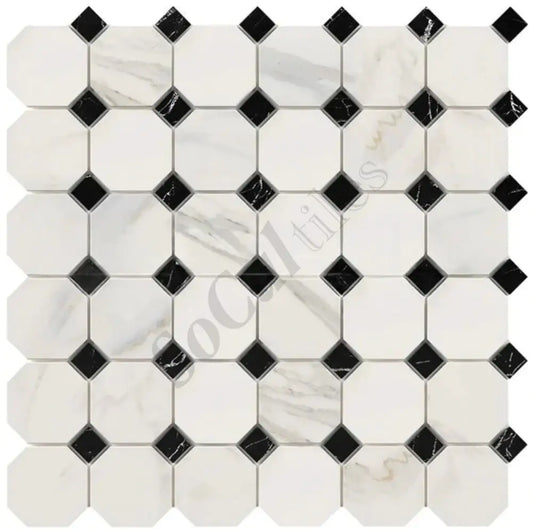 Calacatta Gold Marble Octagon Mosaic (w/ Black) Wall Tile