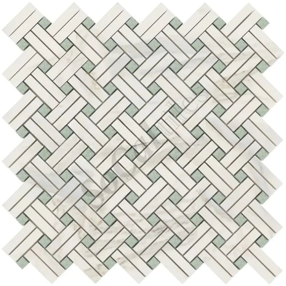 Calacatta Gold Marble Stanza Mosaic (w/ Ming-Green) Wall Tile
