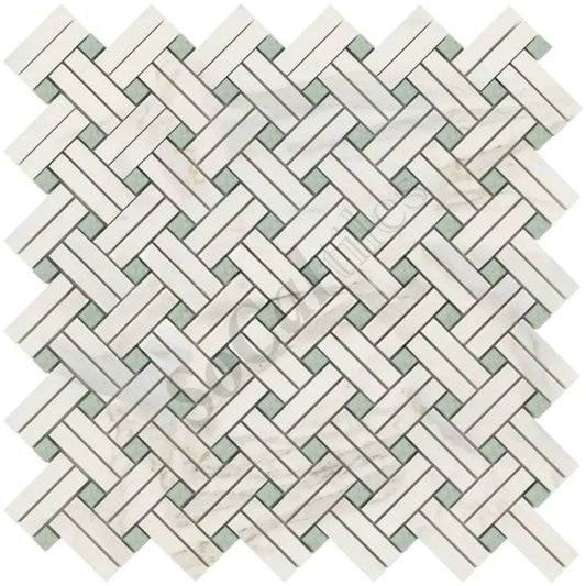 Calacatta Gold Marble Stanza Mosaic (w/ Ming-Green) Wall Tile