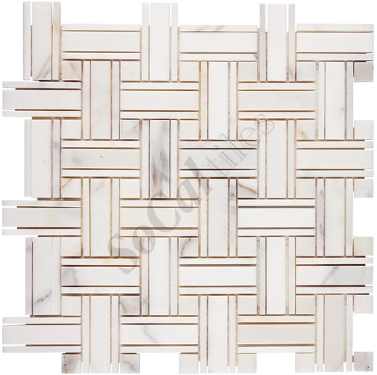 Calacatta Gold Marble Triple-Weave Mosaic Wall Tile