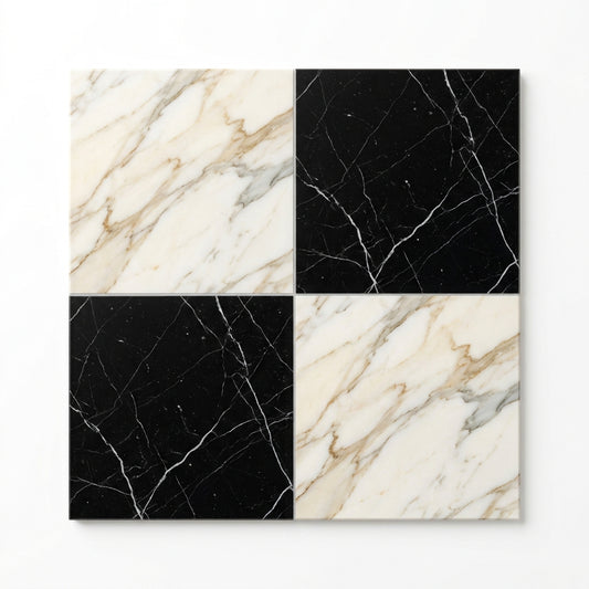 Checkerboard Marble Tile - Calacatta Gold & Nero Marquina