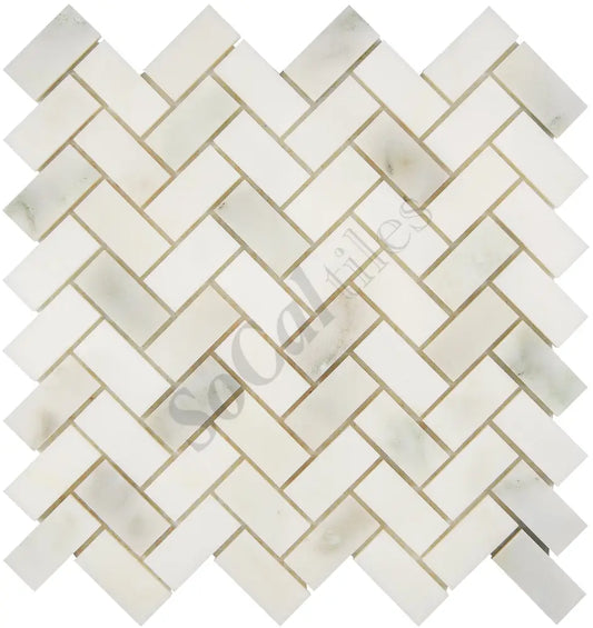 Calacatta Oliva Marble 1’’ X 2’’ Herringbone Mosaic Polished/Honed Backsplash Tile