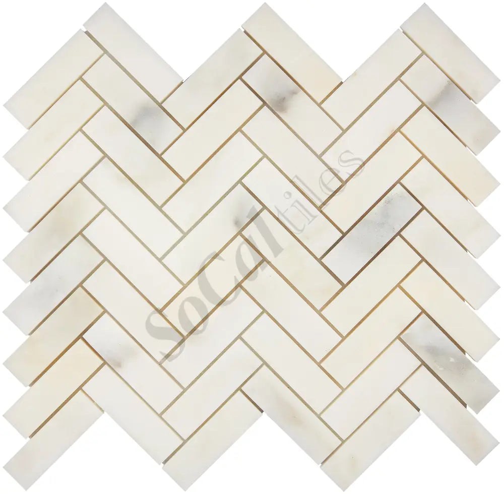 Calacatta Oliva Marble 1’’ X 3’’ Herringbone Mosaic Polished/Honed Backsplash Tile