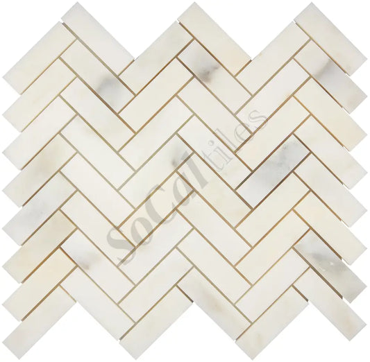 Calacatta Oliva Marble 1’’ X 3’’ Herringbone Mosaic Polished/Honed Backsplash Tile