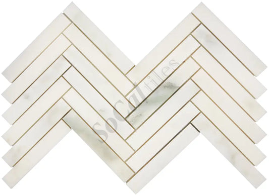 Calacatta Oliva Marble 1’’ X 6’’ Herringbone Mosaic Polished/Honed Backsplash Tile