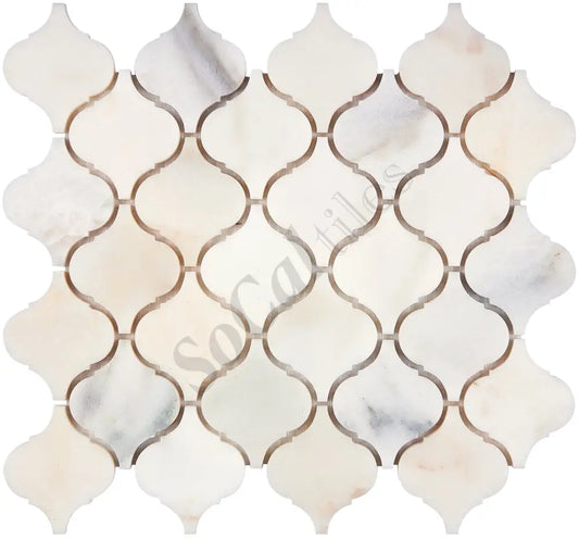 Calacatta Oliva Marble 3’’ Arabesque Lantern Mosaic Polished/Honed Backsplash Tile