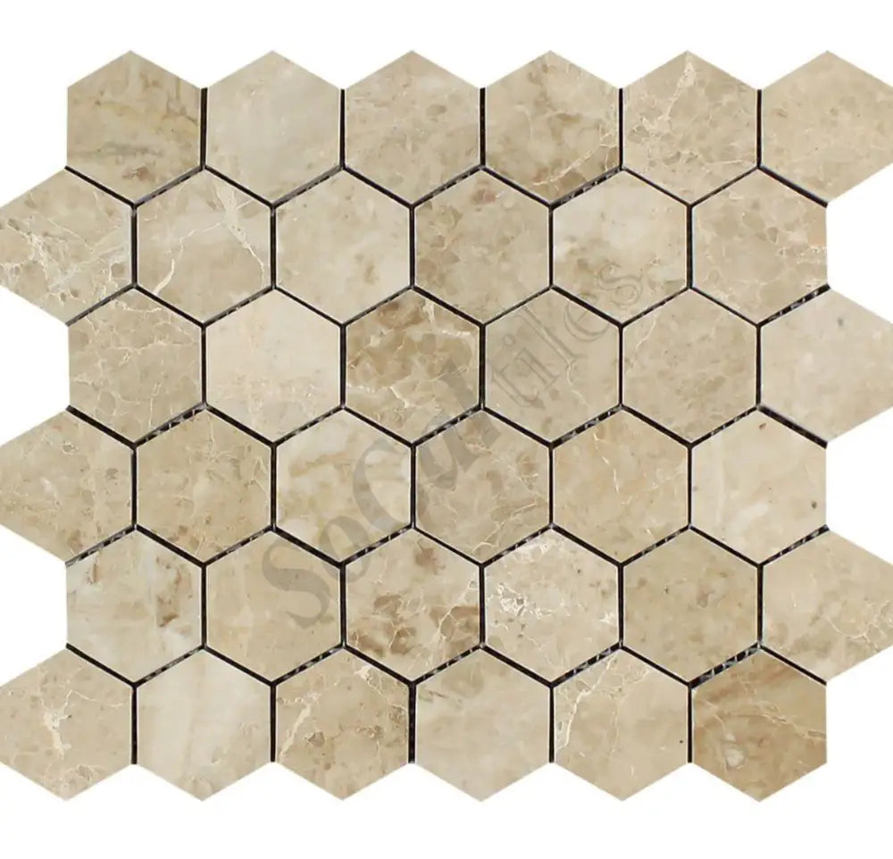 Cappuccino Marble 2’’ X 2’’ Hexagon Mosaic Backsplash Tile