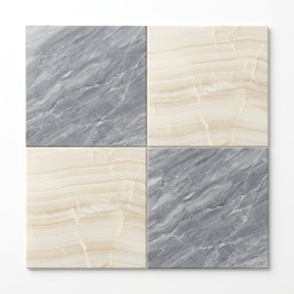 Checkerboard Marble Tile - Bardiglio Nuvolato & Vanilla Onyx