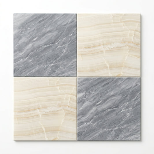 Checkerboard Marble Tile - Bardiglio Nuvolato & Vanilla Onyx