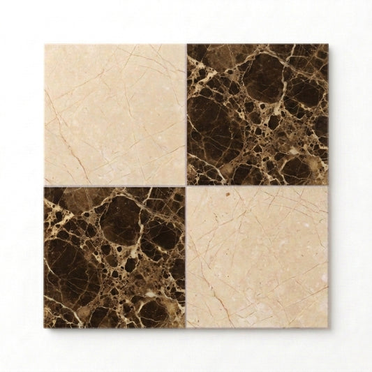 Checkerboard Marble Tile - Crema Marfil & Emperador Dark