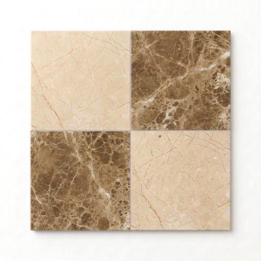 Checkerboard Marble Tile - Crema Marfil & Emperador Light