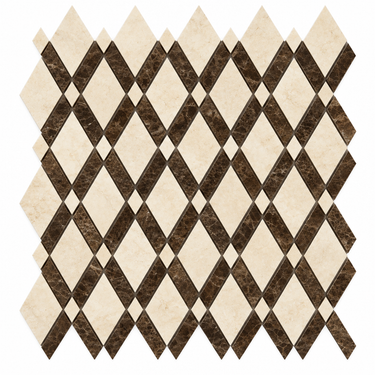 Crema Marfil Marble Mosaic - Lattice with Emperador Dark Strips
