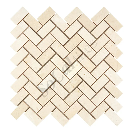 Crema Marfil Marble 1’’ X 2’’ Herringbone Mosaic Polished/Honed Backsplash Tile