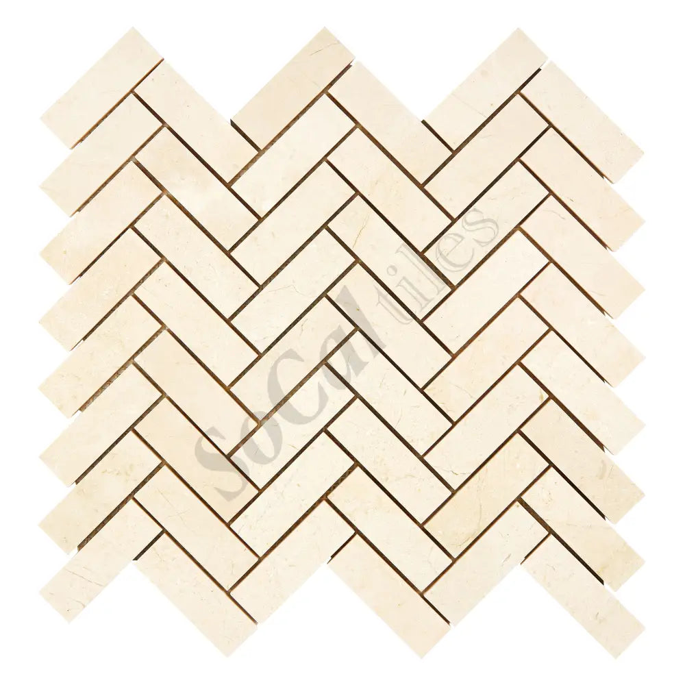 Crema Marfil Marble 1’’ X 3’’ Herringbone Mosaic Polished/Honed Backsplash Tile