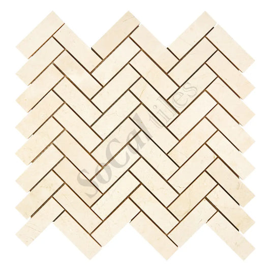 Crema Marfil Marble 1’’ X 3’’ Herringbone Mosaic Polished/Honed Backsplash Tile