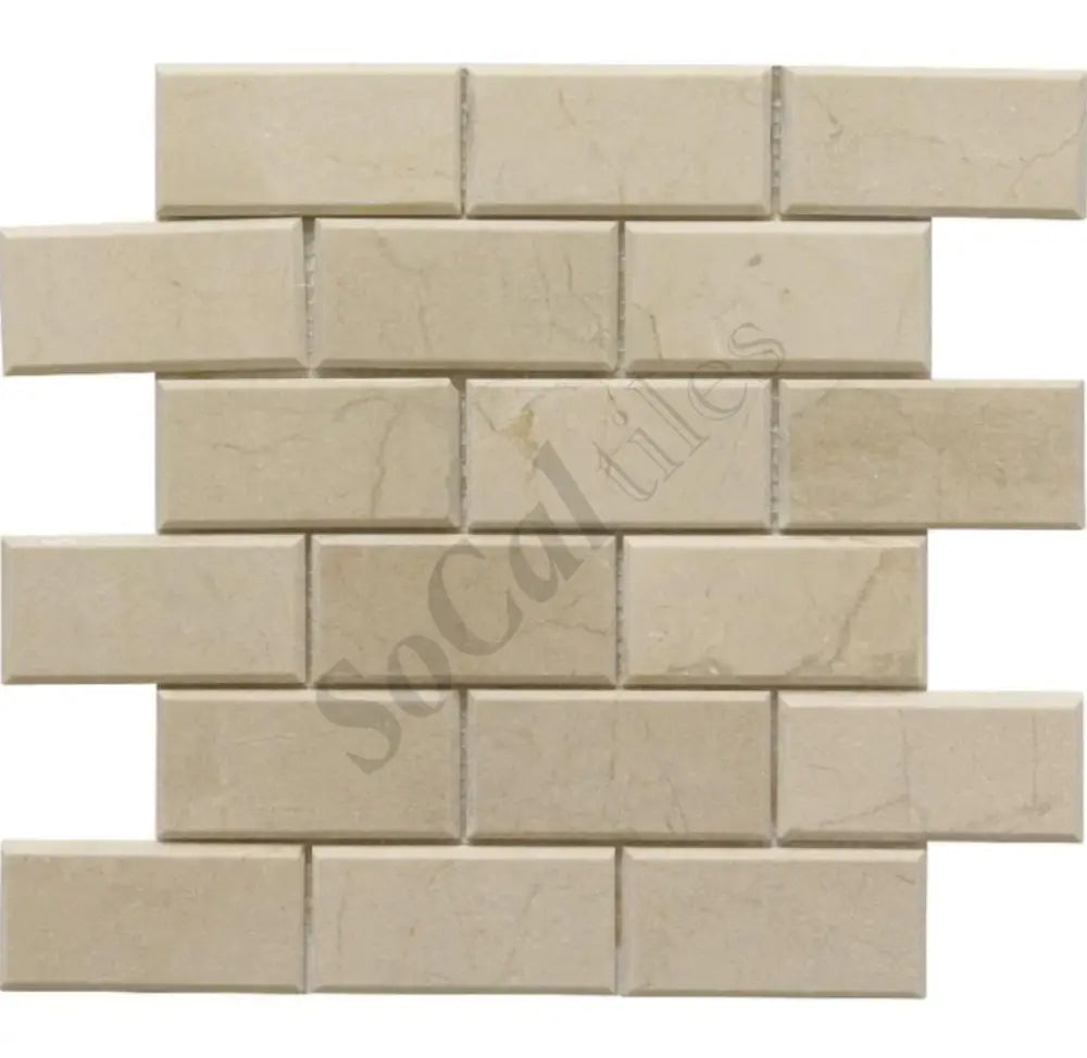 Crema Marfil Marble 2’’ X 4’’ Deep-Beveled Brick Mosaic Backsplash Tile