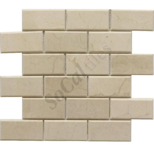 Crema Marfil Marble 2’’ X 4’’ Deep-Beveled Brick Mosaic Backsplash Tile