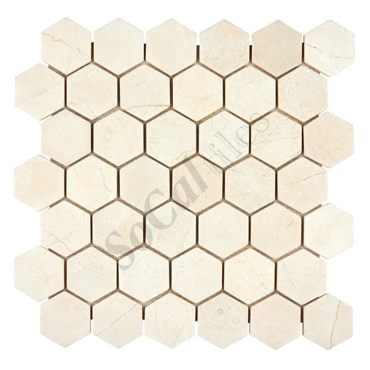 Crema Marfil Marble 2’’ X 2’’ Hexagon Mosaic Backsplash Tile