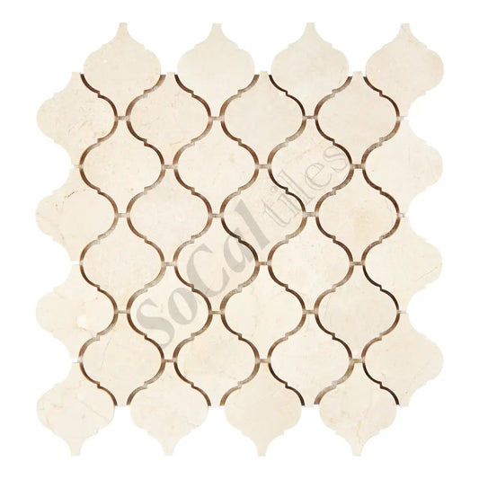 Crema Marfil Marble 3’’ Arabesque Lantern Mosaic Polished/Honed Backsplash Tile