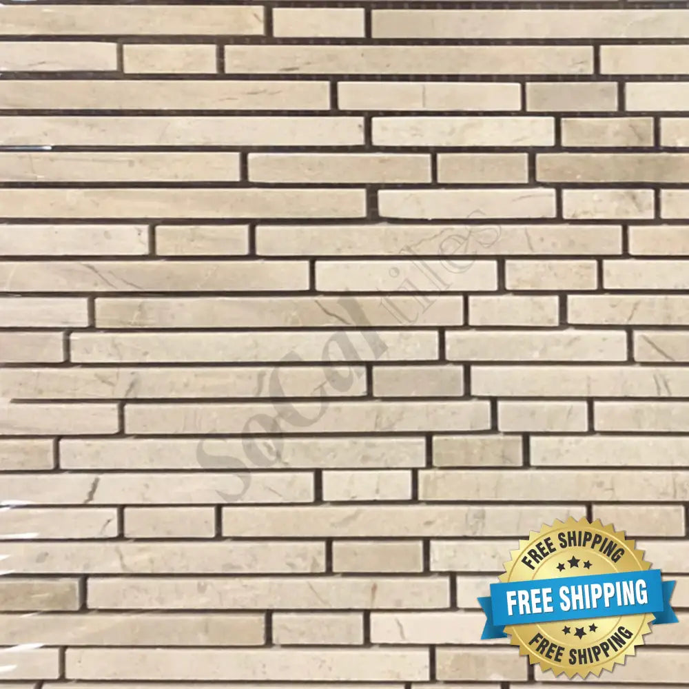 Crema Marfil Marble Bamboo Sticks Mosaic Backsplash Tile