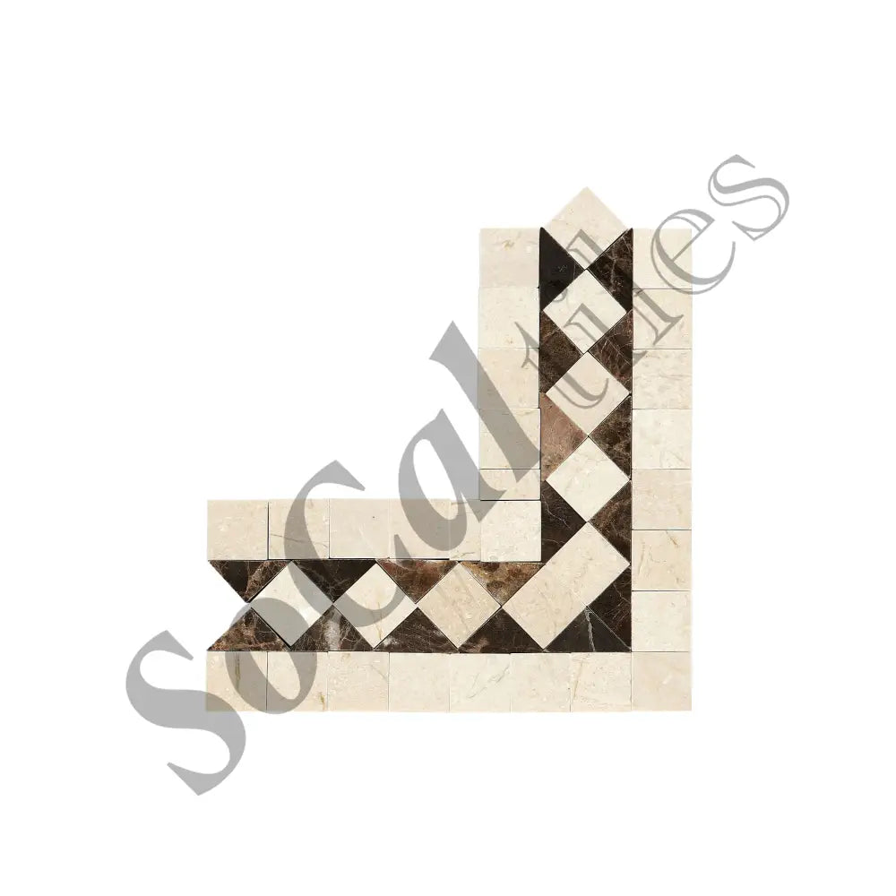 Crema Marfil Marble BIAS Border Corner w/ Emperador Dark Dots Polished / 1 pcs. Accent & Trim Tile