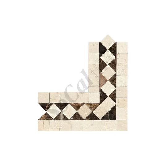 Crema Marfil Marble BIAS Border Corner w/ Emperador Dark Dots Polished / 1 pcs. Accent & Trim Tile