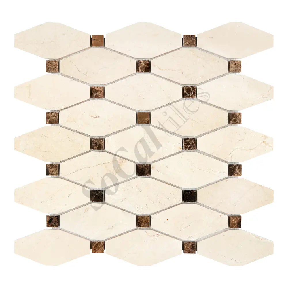 Crema Marfil Marble Long Octagon Mosaic (w/ Emp. Dark Dots) Polished/Honed Backsplash Tile