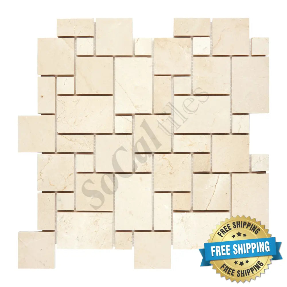 Crema Marfil Marble Mini-Versailles Pattern Mosaic Polished/Honed Backsplash Tile
