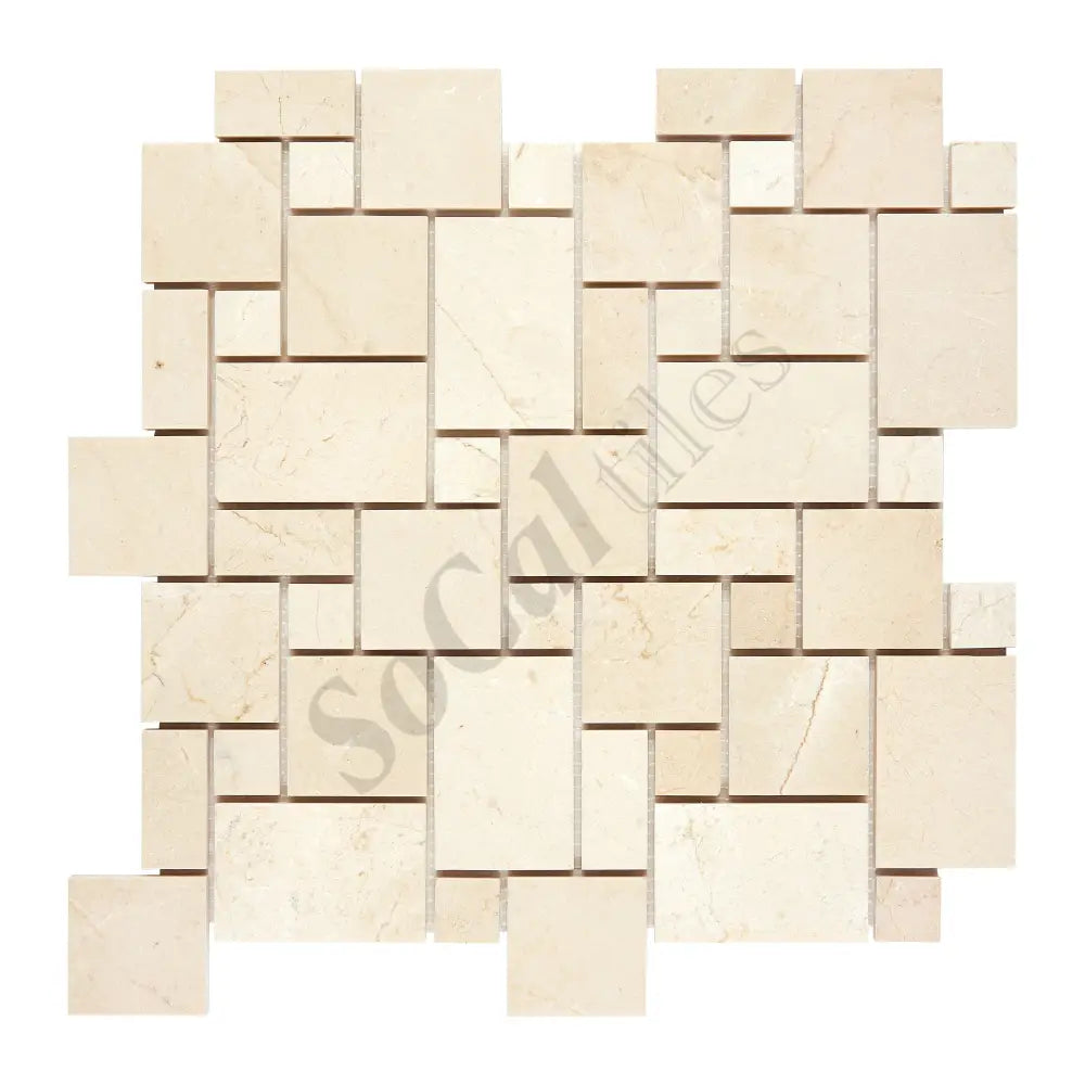 Crema Marfil Marble Mini-Versailles Pattern Mosaic Polished/Honed Backsplash Tile