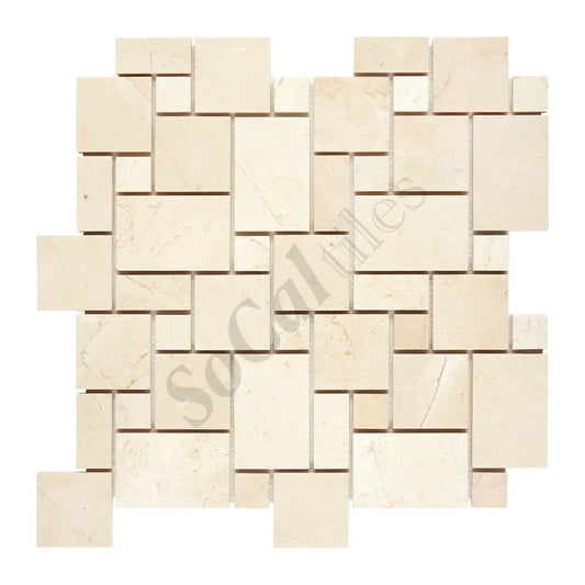 Crema Marfil Marble Mini-Versailles Pattern Mosaic Polished/Honed Backsplash Tile
