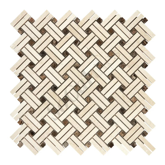 Crema Marfil Marble Stanza Mosaic (w/ Emperador Dark Dots) Polished/Honed Backsplash Tile
