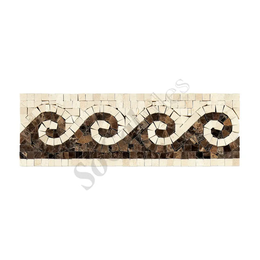 Crema Marfil Marble Wave Border w/ Emperador Dark Polished / 1 pcs. Accent & Trim Tile