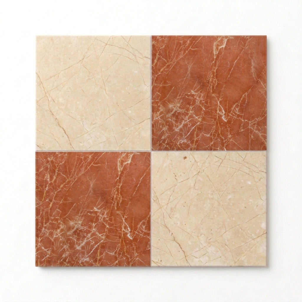 Checkerboard Marble Tile - Crema Marfil & Rojo Alicante