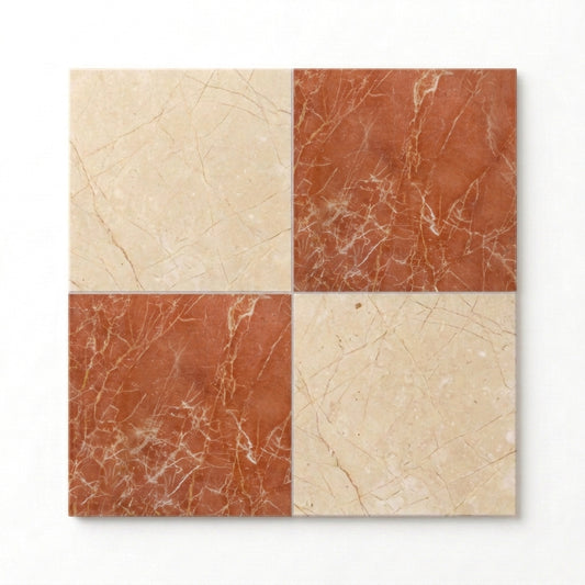 Checkerboard Marble Tile - Crema Marfil & Rojo Alicante