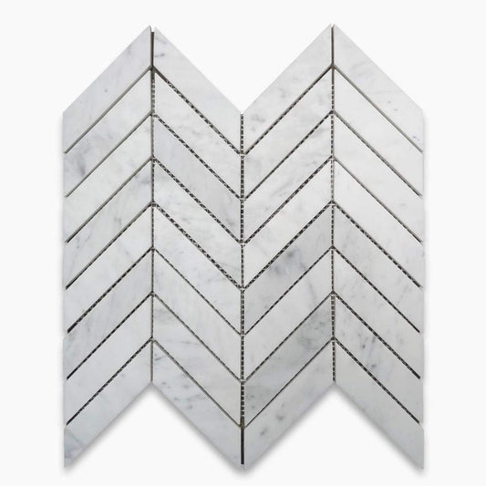 Bianco Carrara White Marble Chevron Large Mosaic Wall Tile