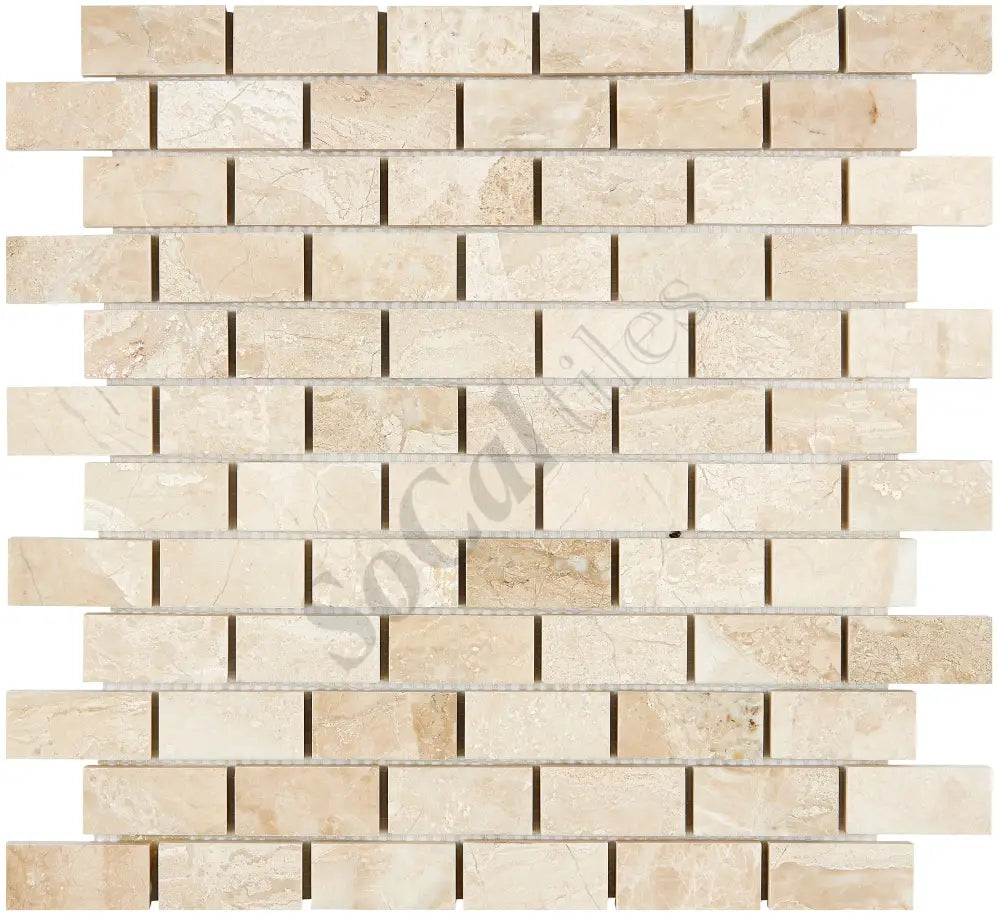 Diano Royal (Queen Beige) Marble 1’’ X 2’’ Brick Mosaic Polished/Split-Faced Wall Tile