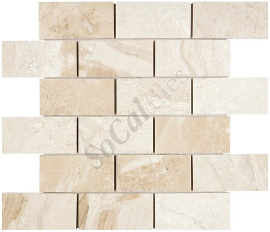Diano Royal (Queen Beige) Marble 2’’ X 4’’ Brick Mosaic Polished Wall Tile