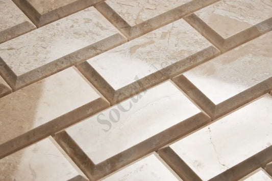 Diano Royal (Queen Beige) Marble 2’’ X 4’’ Deep-Beveled Brick Mosaic Polished Wall Tile