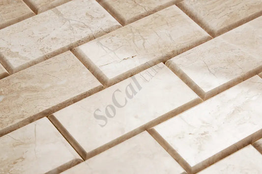 Diano Royal (Queen Beige) Marble 2’’ X 4’’ Pillowed Brick Mosaic Polished Wall Tile