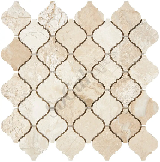 Diano Royal (Queen Beige) Marble 3’’ Arabesque Lantern Mosaic Polished Wall Tile