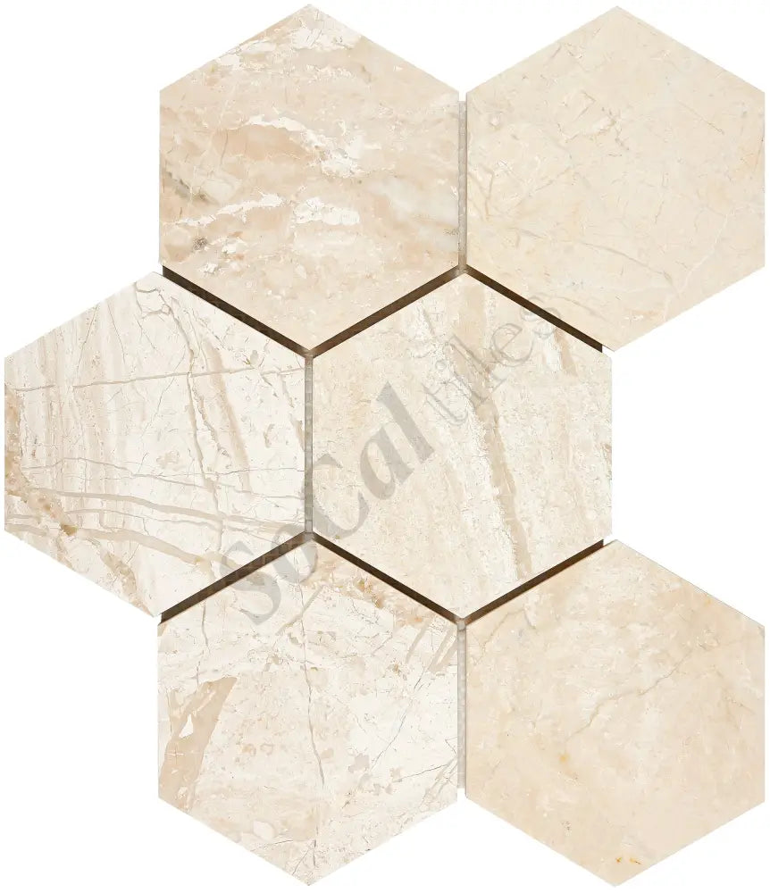 Diano Royal (Queen Beige) Marble 4’’ X 4’’ Hexagon Mosaic Polished Wall Tile