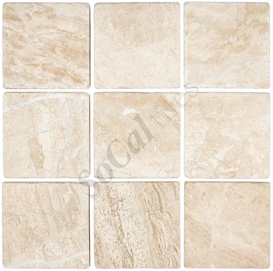 Diano Royal (Queen Beige) Marble 4’’ X 4’’ Tile Tumbled Wall Tile