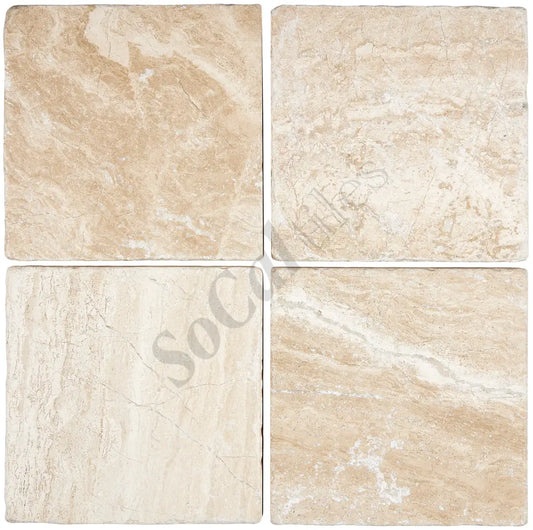 Diano Royal (Queen Beige) Marble 6’’ X 6’’ Tile Tumbled Wall Tile
