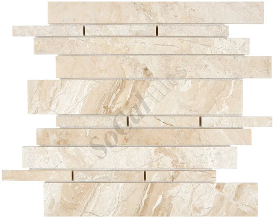 Diano Royal (Queen Beige) Marble Manhattan Random-Strip Mosaic Polished Wall Tile
