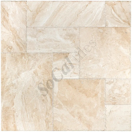 Diano Royal (Queen Beige) Marble Versailles Pattern Tile Brushed & Chiseled/Tumbled Wall Tile